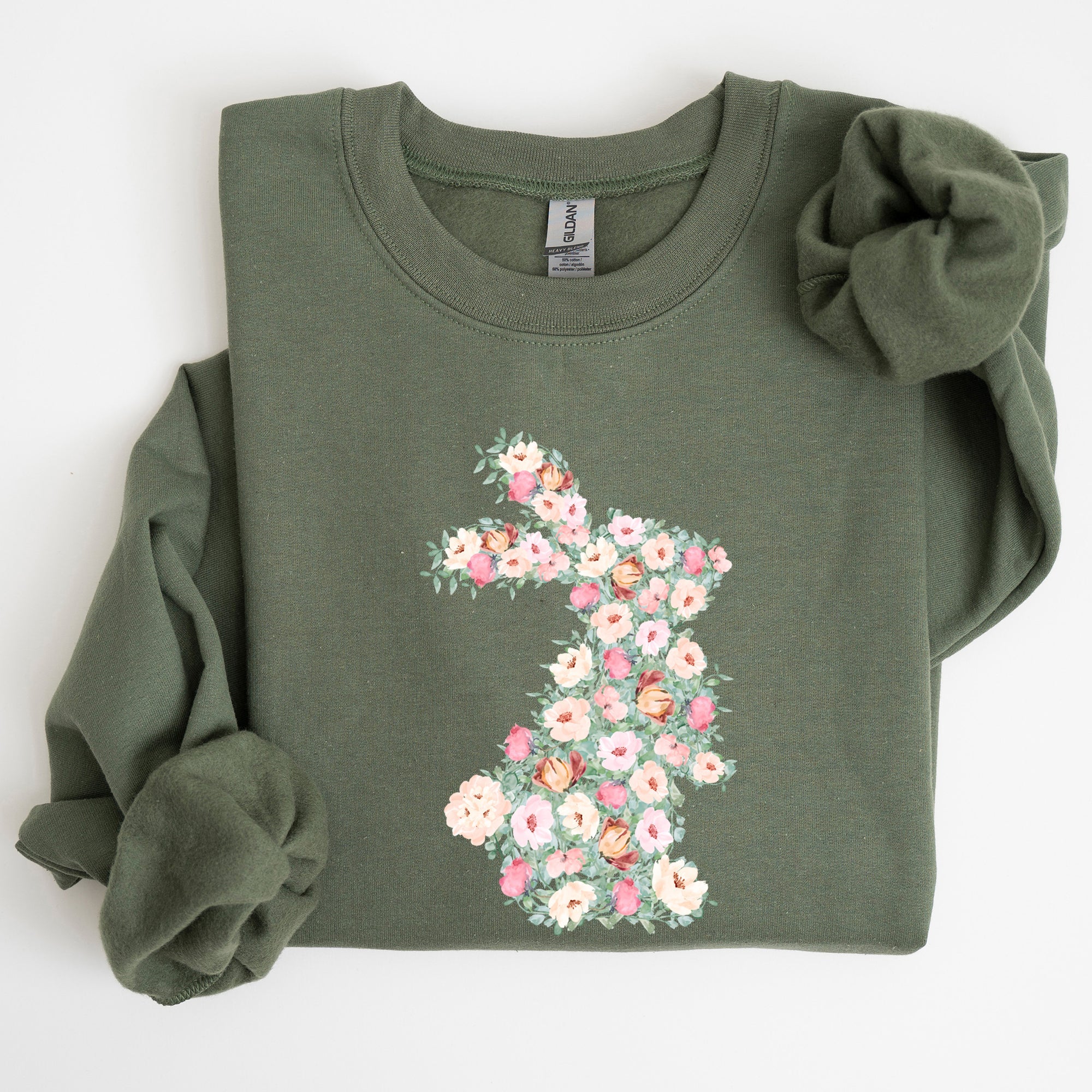 Floral Print Rabbit, Bunny, Easter Seasonal Springtime Floral Pattern With Delicate Bunny Motif Sweatshirt