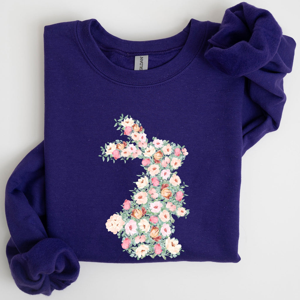 Floral Print Rabbit, Bunny, Easter Seasonal Springtime Floral Pattern With Delicate Bunny Motif Sweatshirt