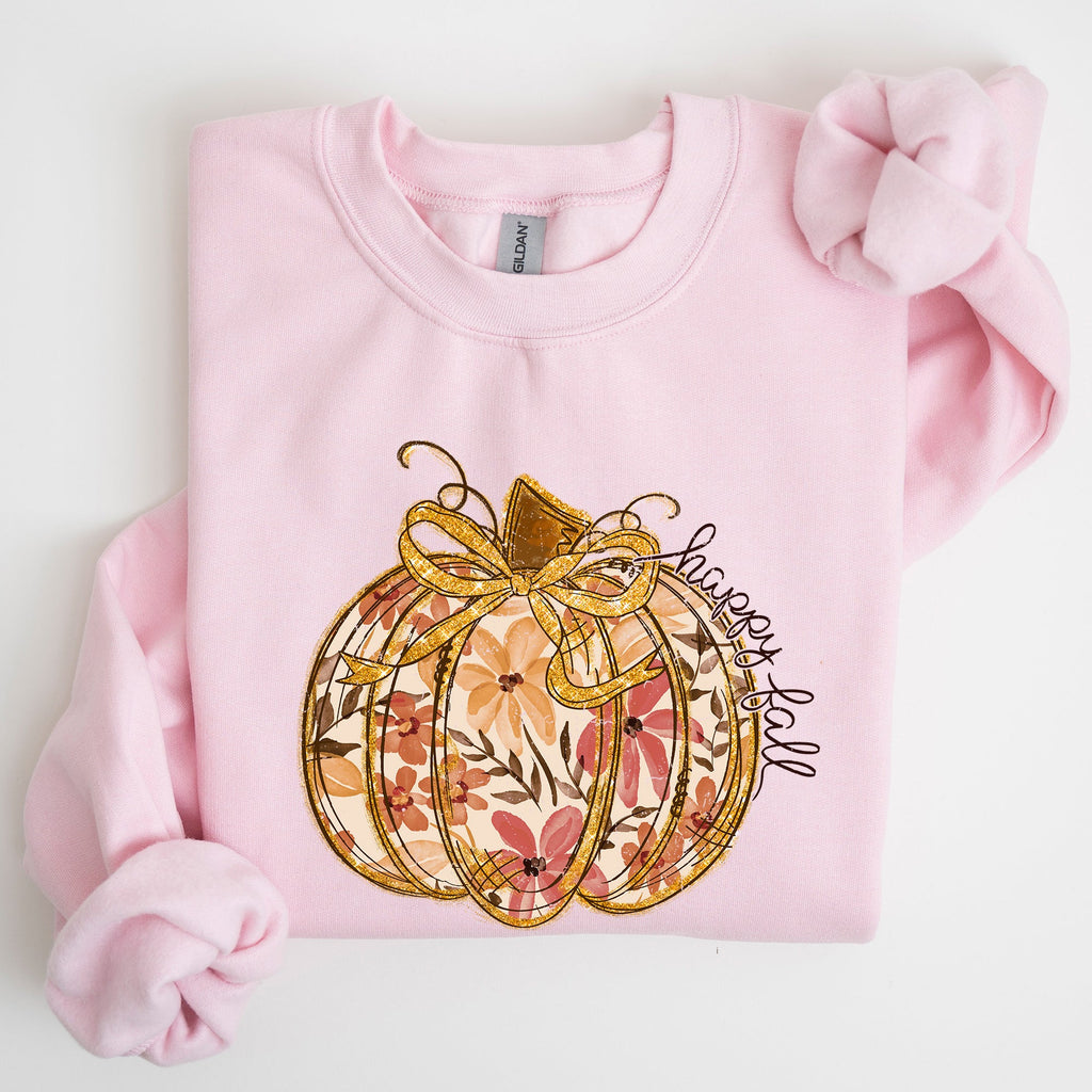 Floral Pumpkin Happy Fall Flowers Autumn Thanksgiving Harvest Graphic Sweatshirt