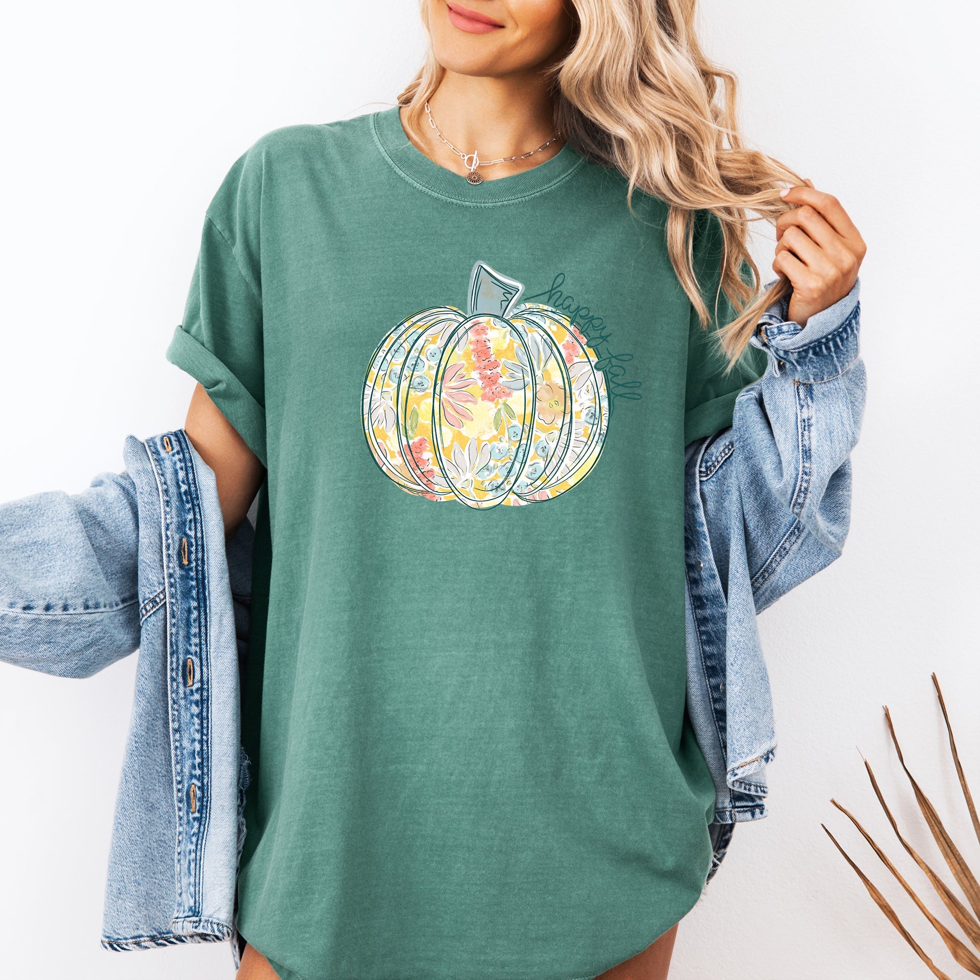 Floral Pumpkin Happy Fall Pastels Flowers Autumn Thanksgiving Comfort Colors Tee