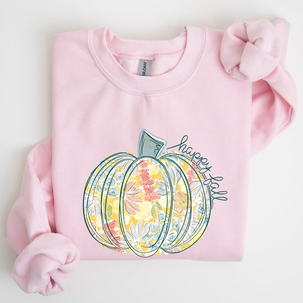Floral Pumpkin Happy Fall Pastels Flowers Autumn Seasonal Thanksgiving Cozy Sweatshirt