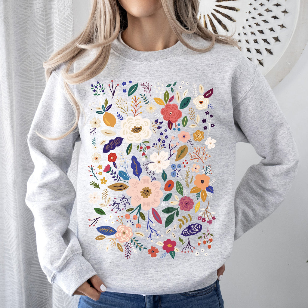 Flower Field Whimsical Colorful Floral Garden Meadow Spring Bloom Graphic Sweatshirt