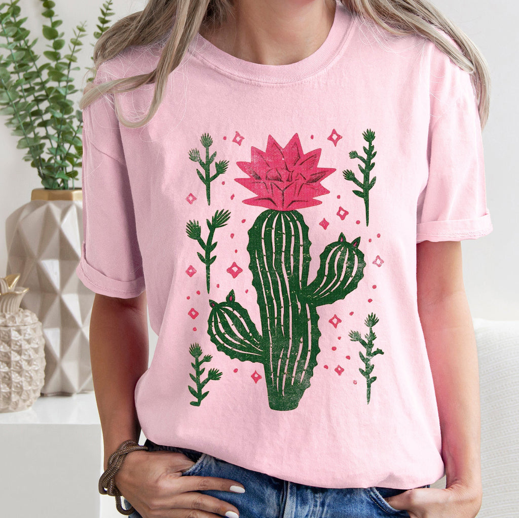 Flowering Desert Cactus Succulent Plants Cowgirl Desert Southwest Floral Motif Comfort Colors Tee