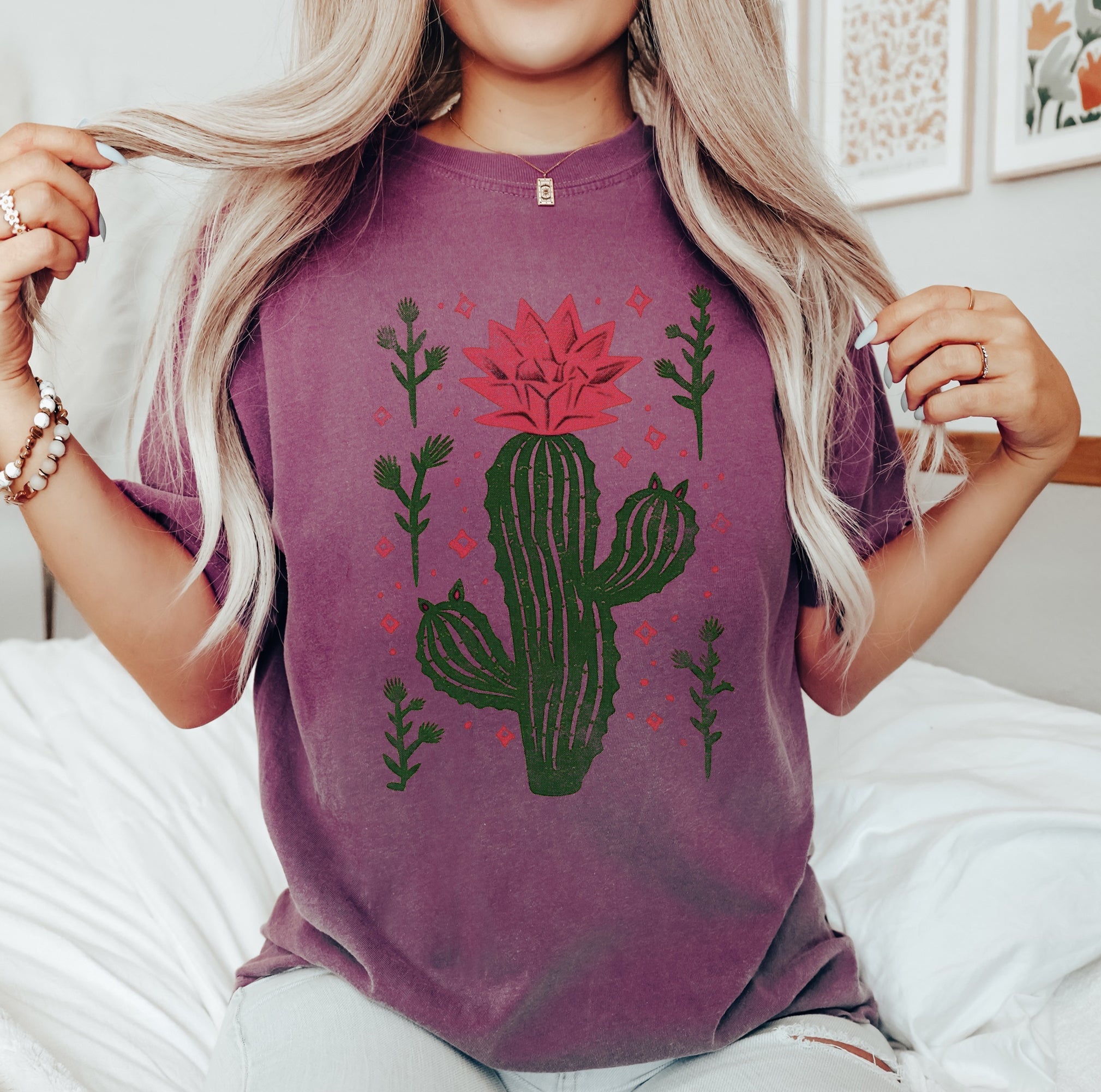 Flowering Desert Cactus Succulent Plants Cowgirl Desert Southwest Floral Motif Comfort Colors Tee