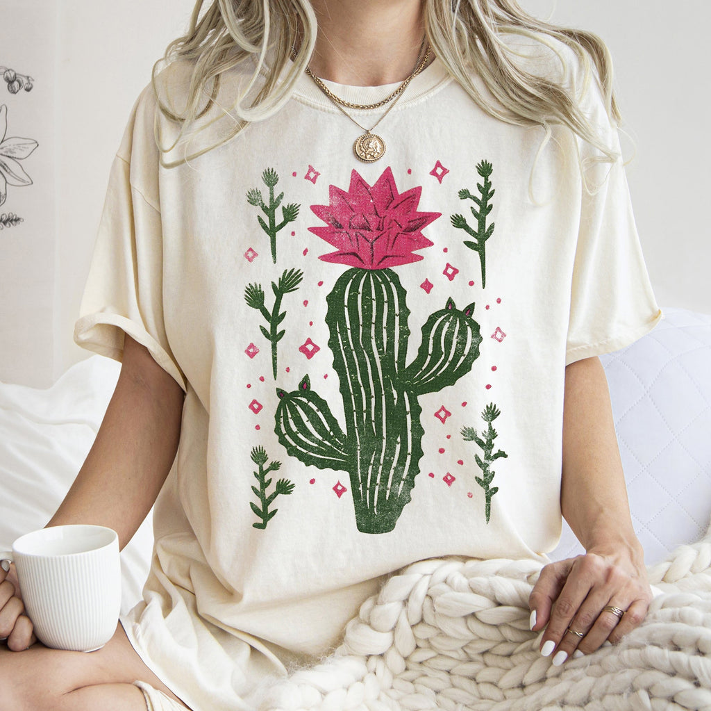 Flowering Desert Cactus Succulent Plants Cowgirl Desert Southwest Floral Motif Comfort Colors Tee