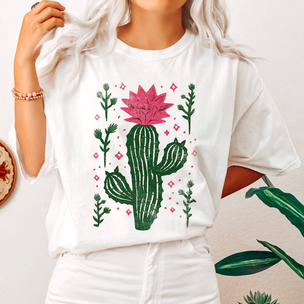 Flowering Desert Cactus Succulent Plants Cowgirl Desert Southwest Floral Motif Comfort Colors Tee