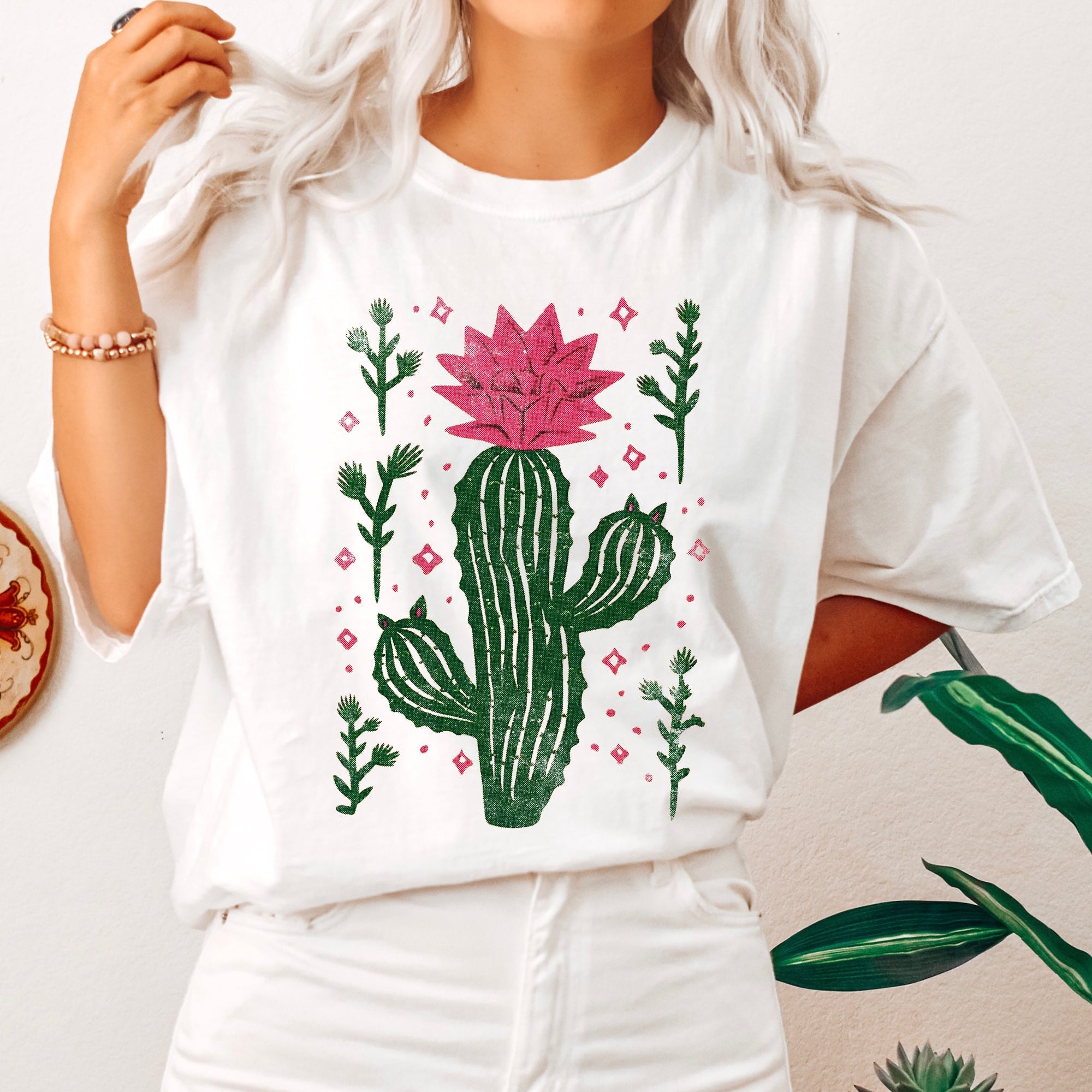 Flowering Desert Cactus Succulent Plants Cowgirl Desert Southwest Floral Motif Comfort Colors Tee