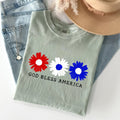 Flowers God Bless America Red White Blue Patriotic Floral Retro Americana Theme Comfort Colors Tee