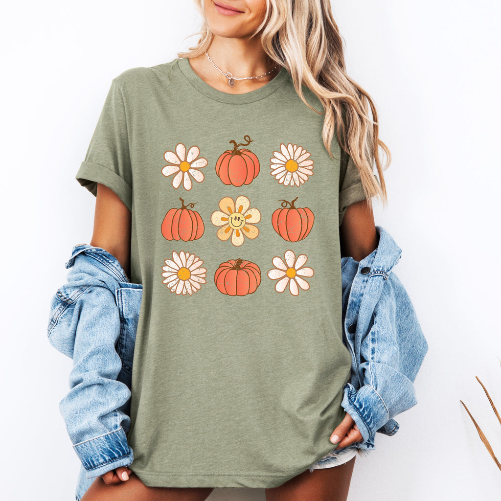 Flowers and Pumpkins Minimalist Autumn Fall Halloween Seasonal Limited Edition Graphic Tee
