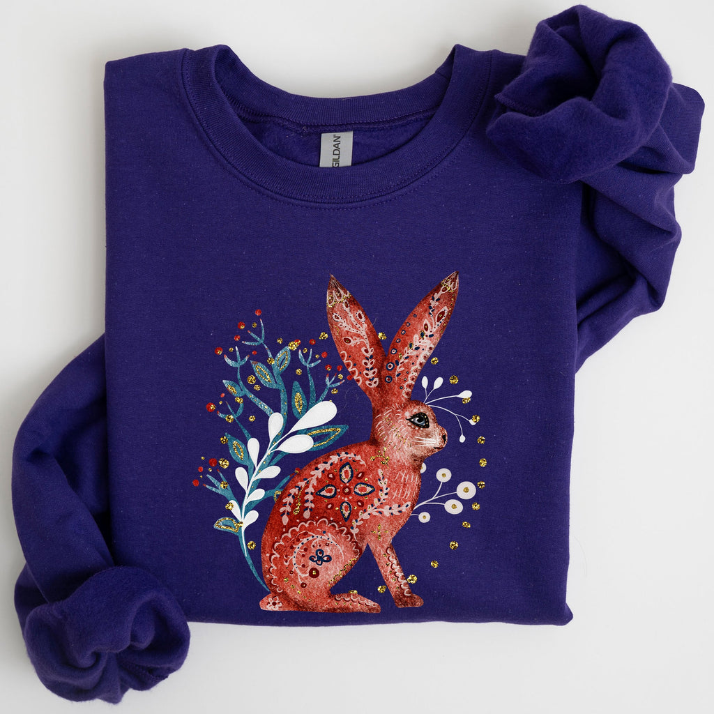 Folk Art Rabbit Easter Scandinavian Inspired Nordic Pattern Cozy Vintage Sweatshirt