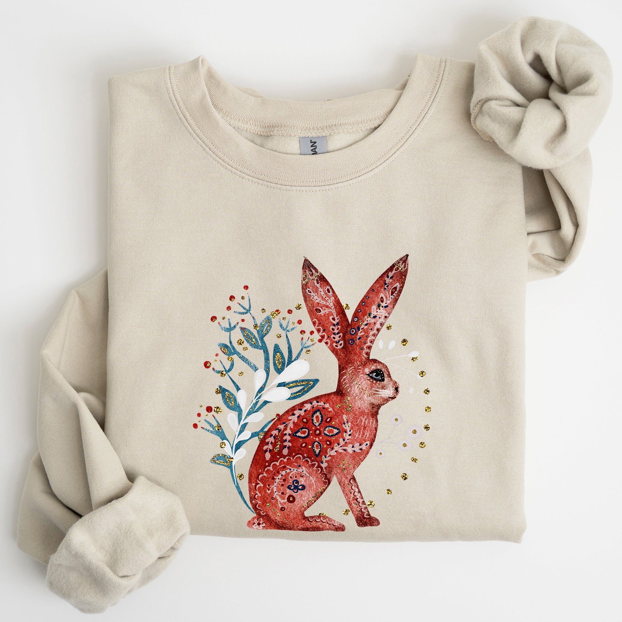 Folk Art Rabbit Easter Scandinavian Inspired Nordic Pattern Cozy Vintage Sweatshirt
