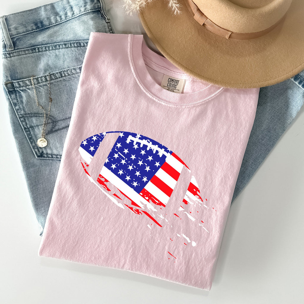 Patriotic American Flag Emblem For Football And Sports Fans Everywhere Comfort Colors Tee