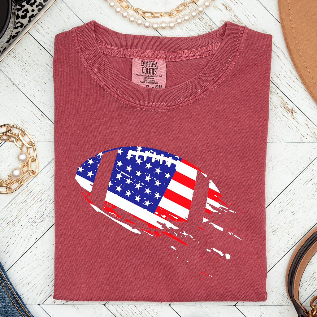 Patriotic American Flag Emblem For Football And Sports Fans Everywhere Comfort Colors Tee