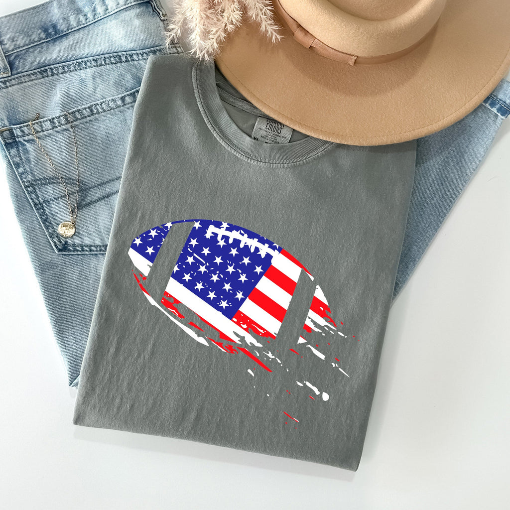 Patriotic American Flag Emblem For Football And Sports Fans Everywhere Comfort Colors Tee