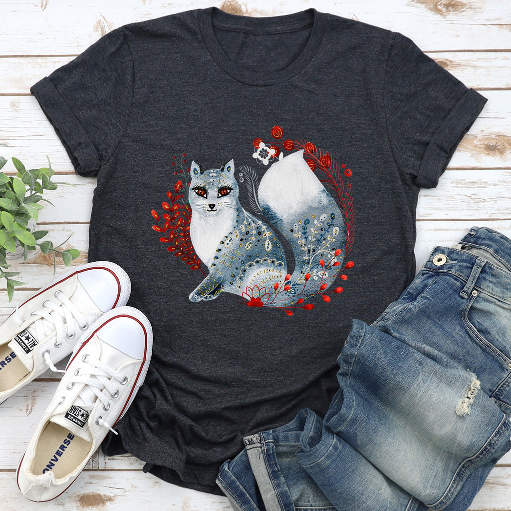 Fox Folk Art Scandinavian Winter Christmas Foxes Ornaments Snowflakes Graphic Tee