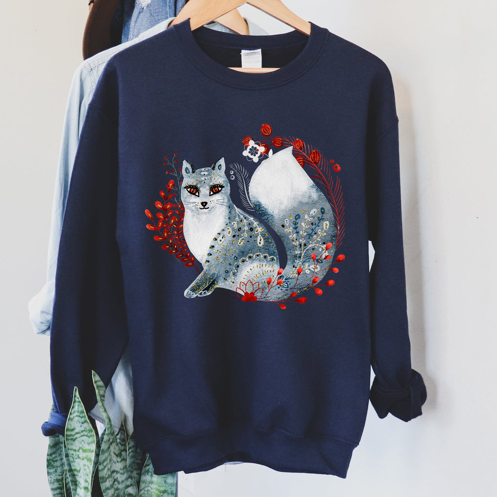 Fox, Folk Art Scandinavian Christmas Fox Art Illustration For Cozy Nordic Holiday Sweatshirt