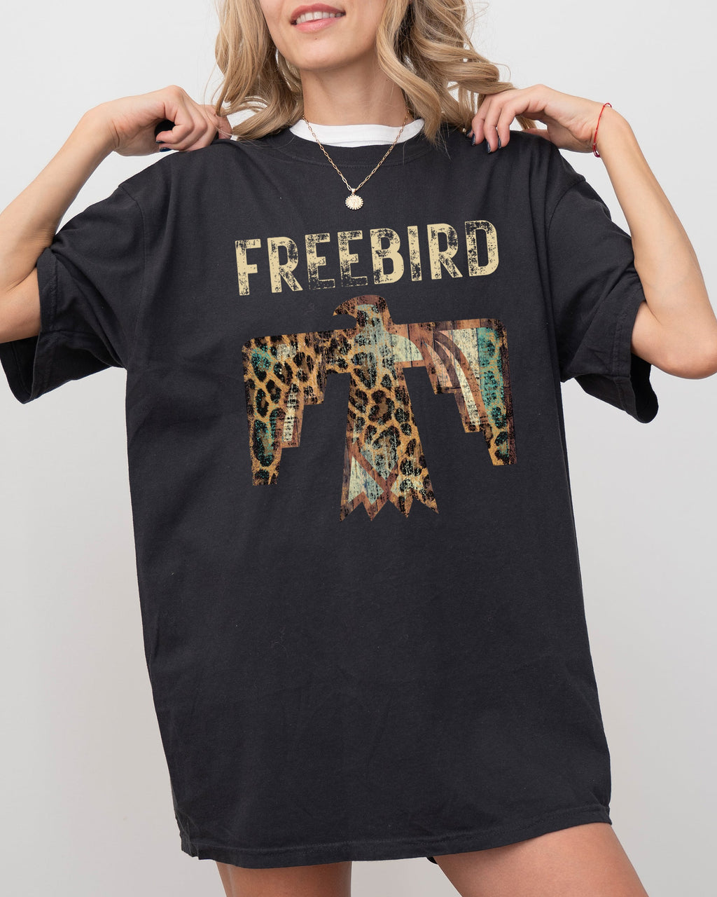 Free Bird Western Thunderbird Leopard Print Concert Country Rock Music Design Comfort Colors Tee