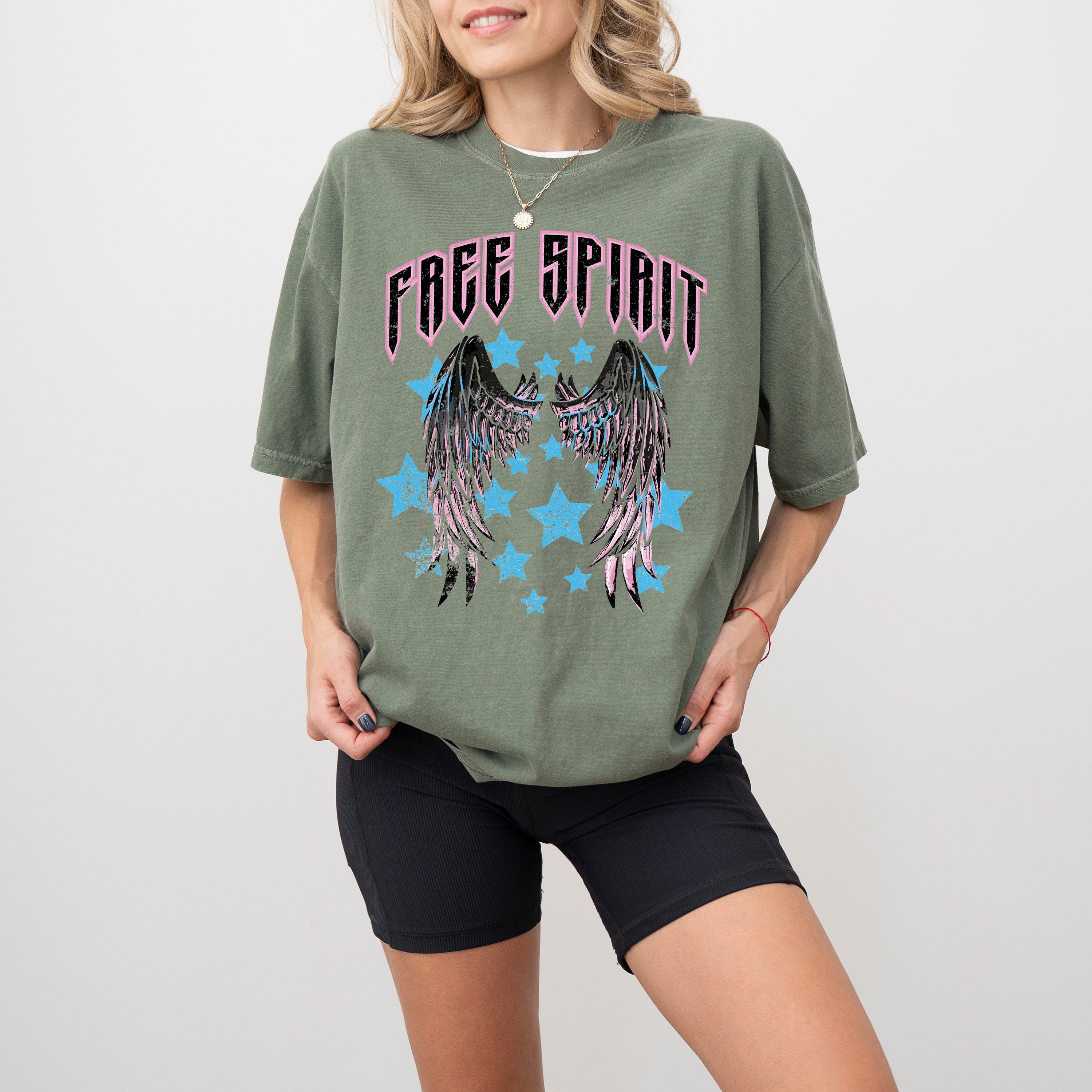 Free Spirit Wings Rock Grunge Stars 80s Rock Music Concert Tee Comfort Colors Tee