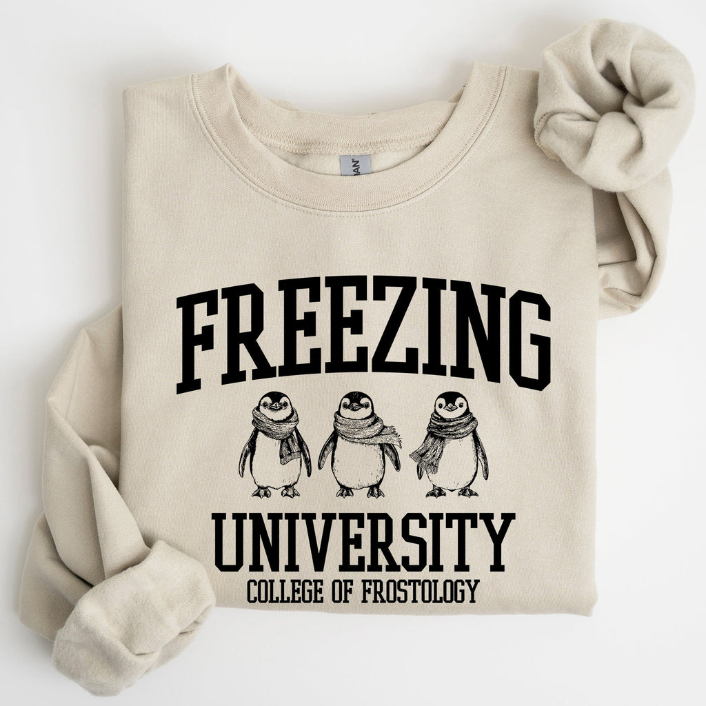 Freezing University Whimsical Penguins Winter Cozy Snowy Landscape For Cold Day Sweatshirt