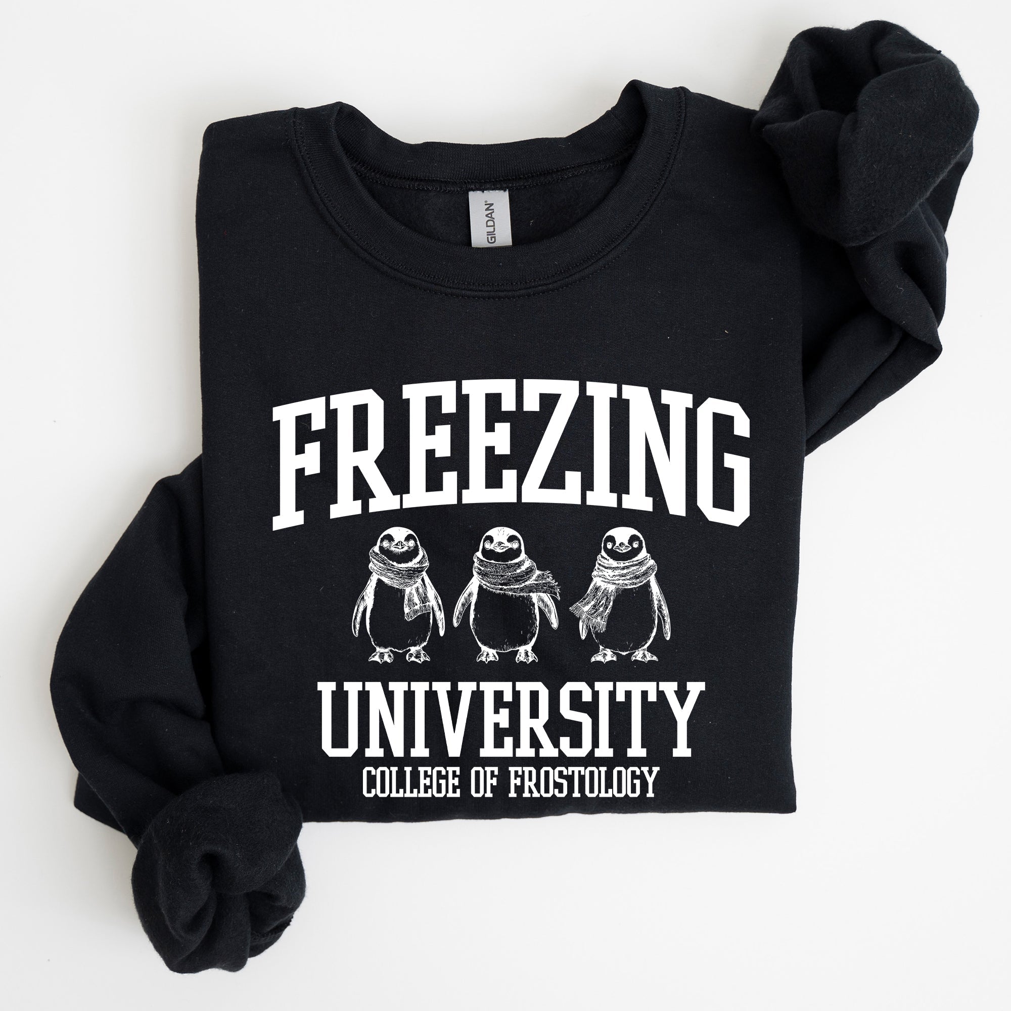 Freezing University Whimsical Penguins Winter Cozy Snowy Landscape For Cold Day Sweatshirt