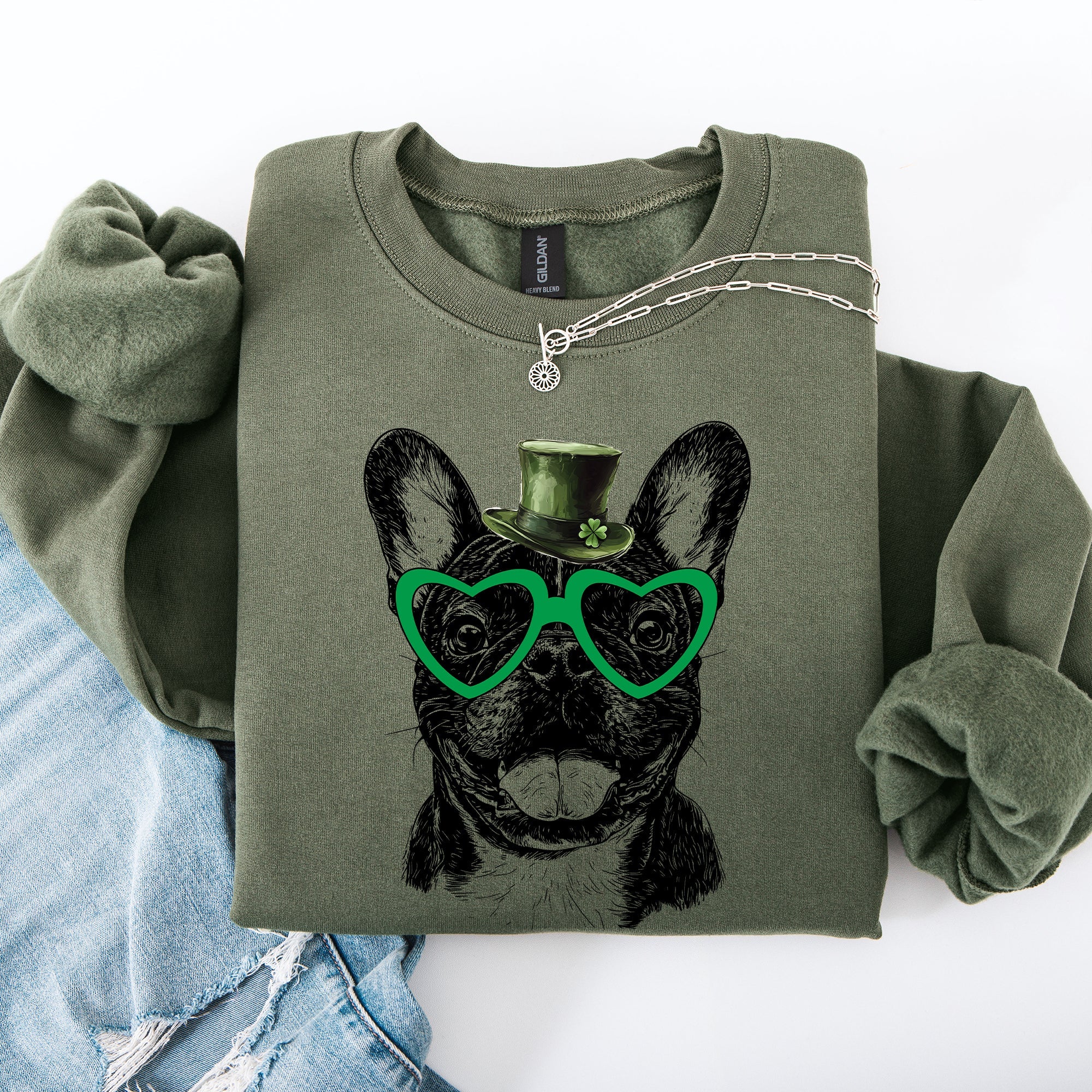 Frenchie St. Patrick's Day Irish Luck Pup Love Warm Cozy Fleece Themed Sweatshirt