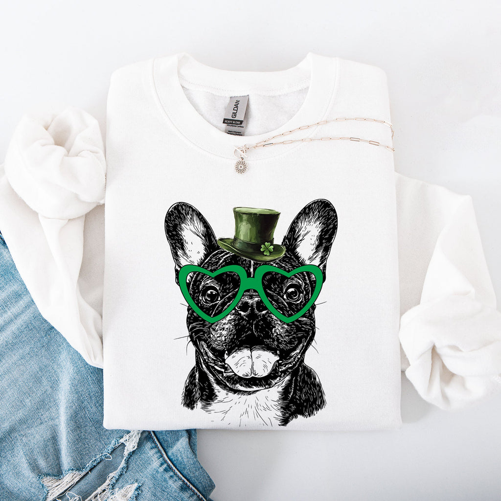Frenchie St. Patrick's Day Irish Luck Pup Love Warm Cozy Fleece Themed Sweatshirt