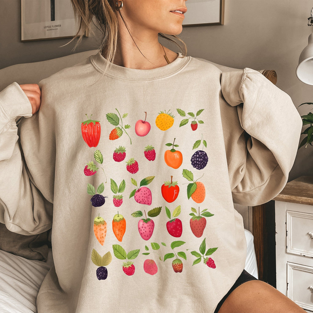 Fruity Delight Colorful Berries Illustrated Whimsical Fruit Pattern Artwork Sweatshirt