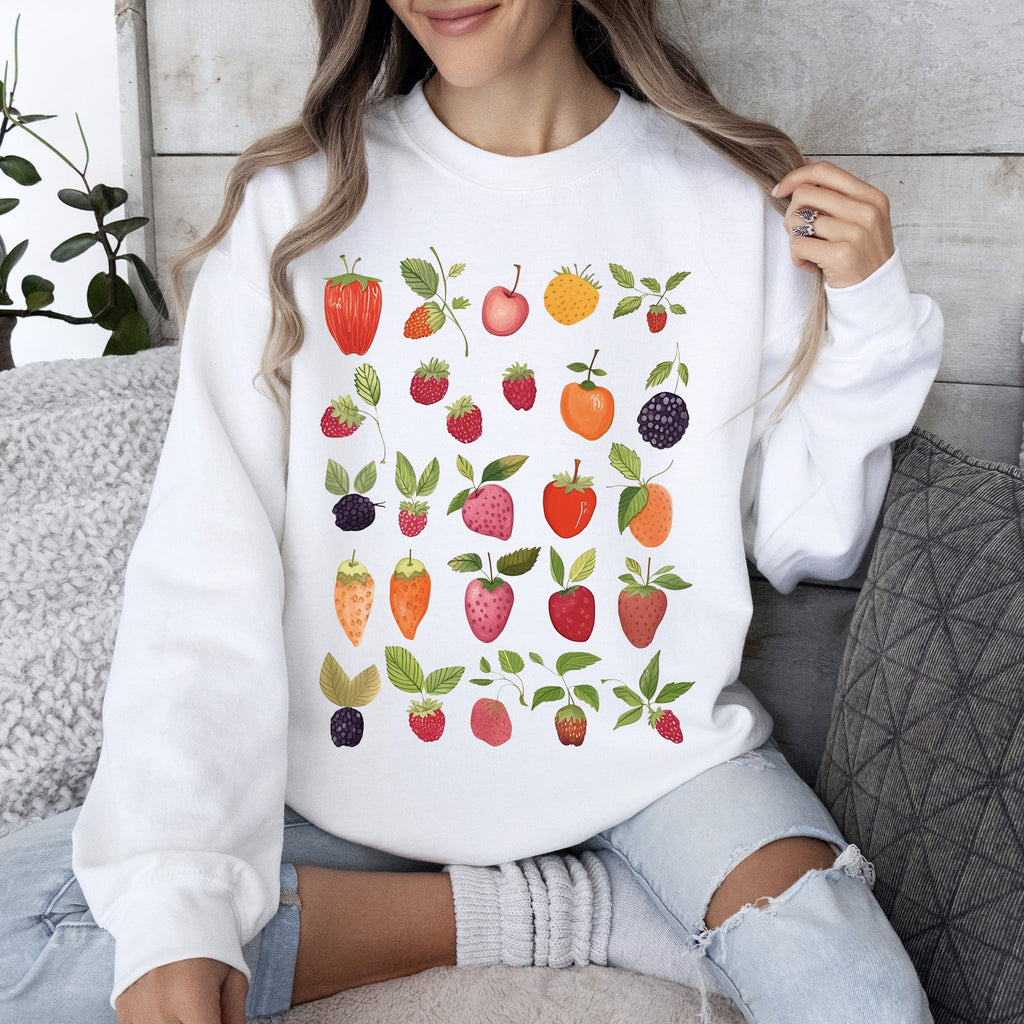 Fruity Delight Colorful Berries Illustrated Whimsical Fruit Pattern Artwork Sweatshirt