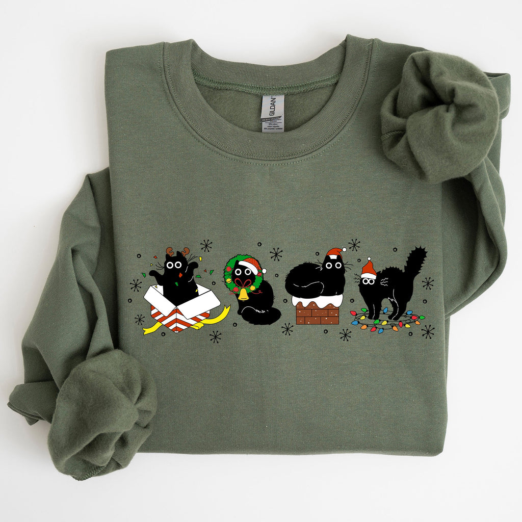 Funny Christmas Cats Santa Xmas Cozy Whimsical Cat Scene For Holiday Cheer Sweatshirt