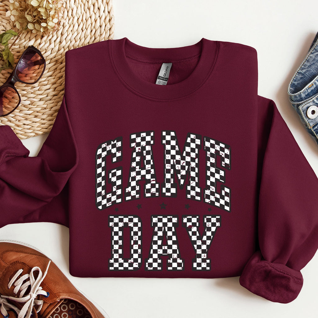 Game Day Checkered Football Tailgate Party Touchdown Sports Big Game Graphic Sweatshirt