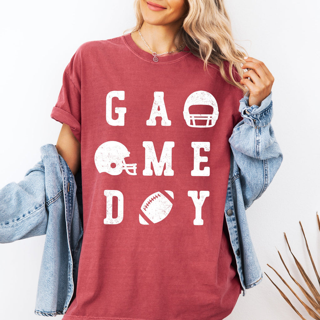 Game Day Football Helmet Tailgate Party Touchdown Big Game Sports Fan Edition Comfort Colors Tee