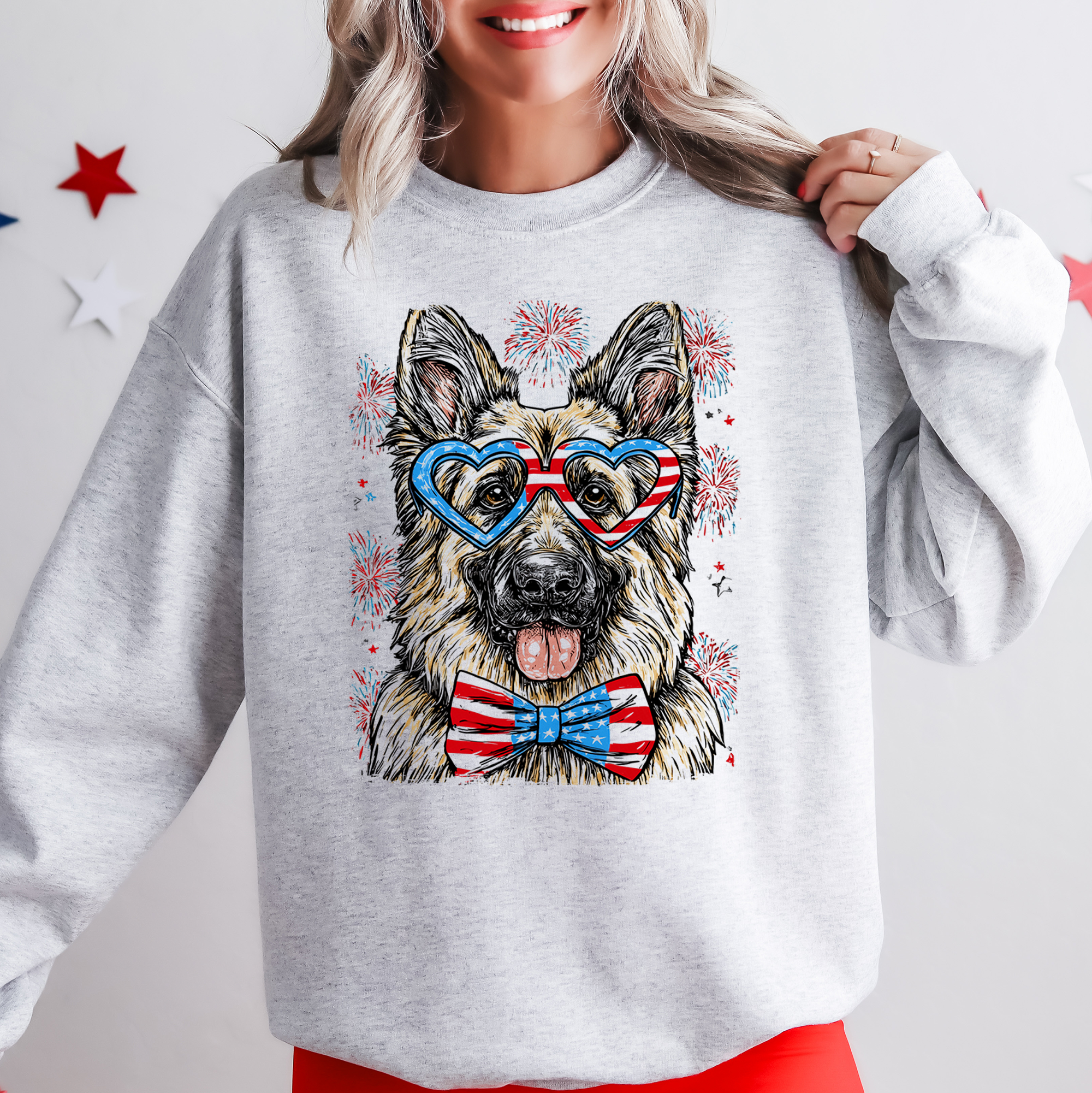 German Shepherd Patriotic Dog USA 4th of July Edition Flag Emblem Collection Sweatshirt