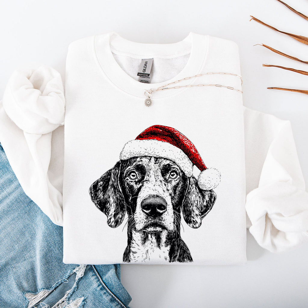 German Shorthaired Santa Christmas Dog Lover Portrait With Paws And Snowflakes Sweatshirt