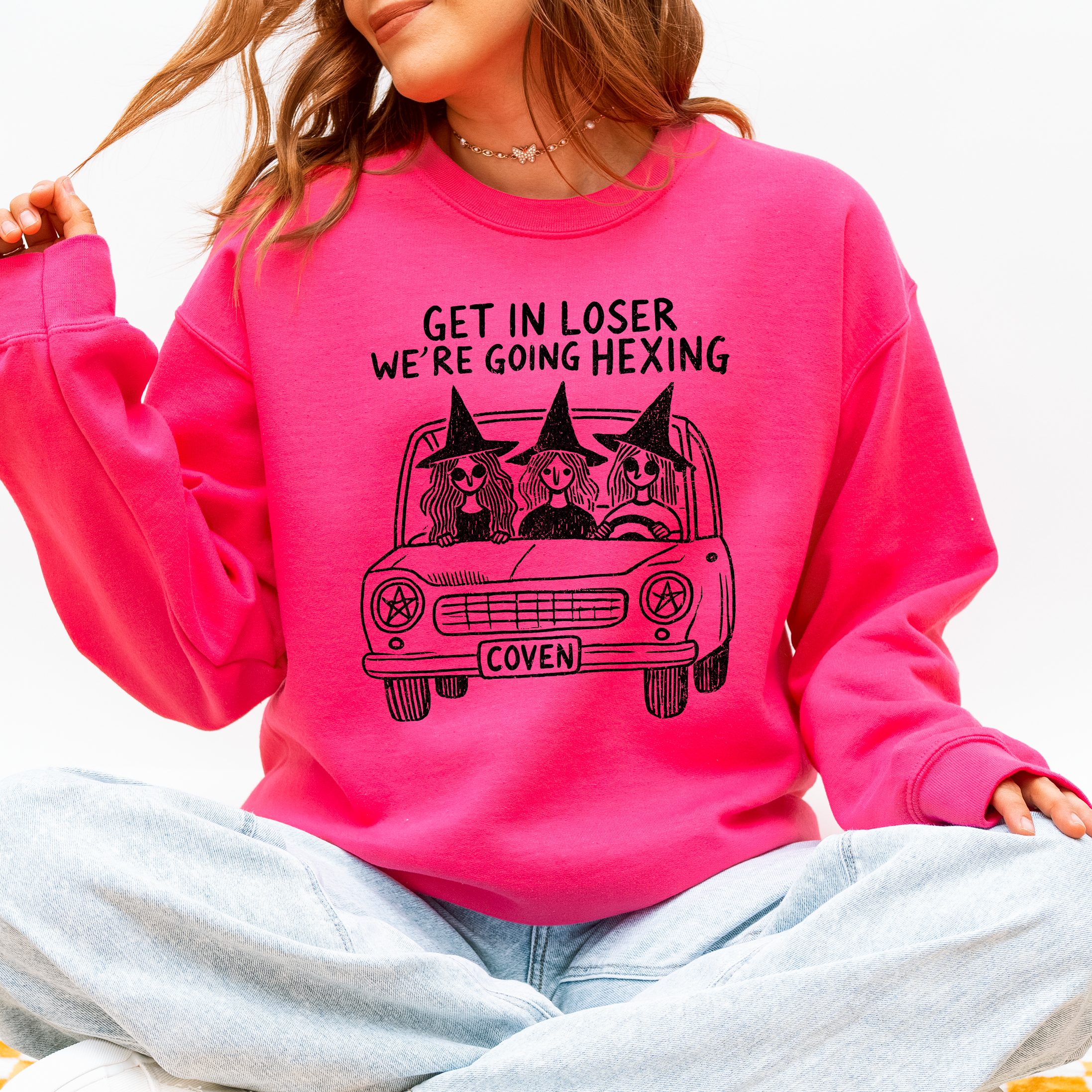 Get In Loser, We're Going Hexing Witch Coven Halloween Cozy Gothic Charm Sweatshirt