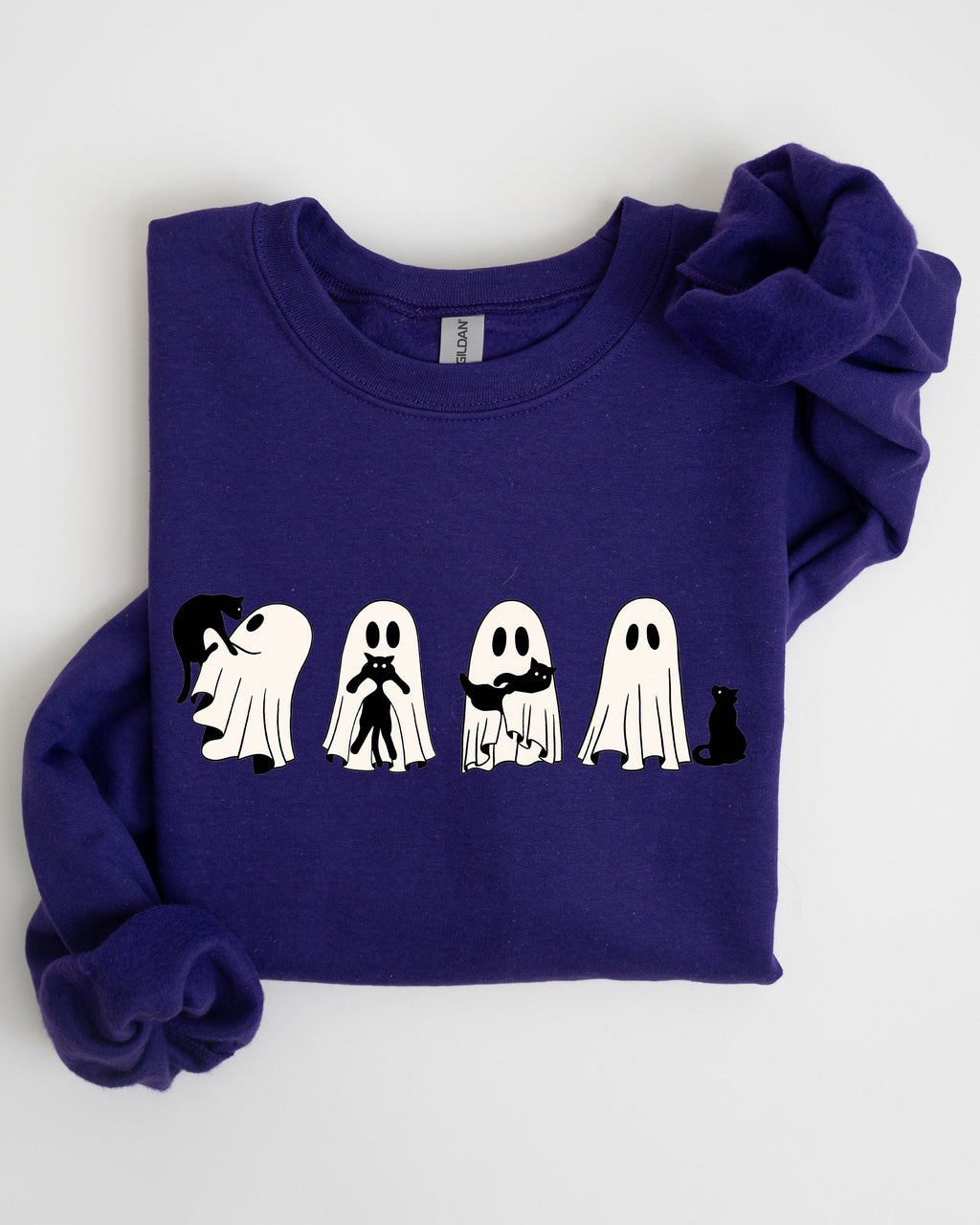 Ghost Cats Trick Or Treat Halloween Witch Skeleton Festive Cozy Print Sweatshirt