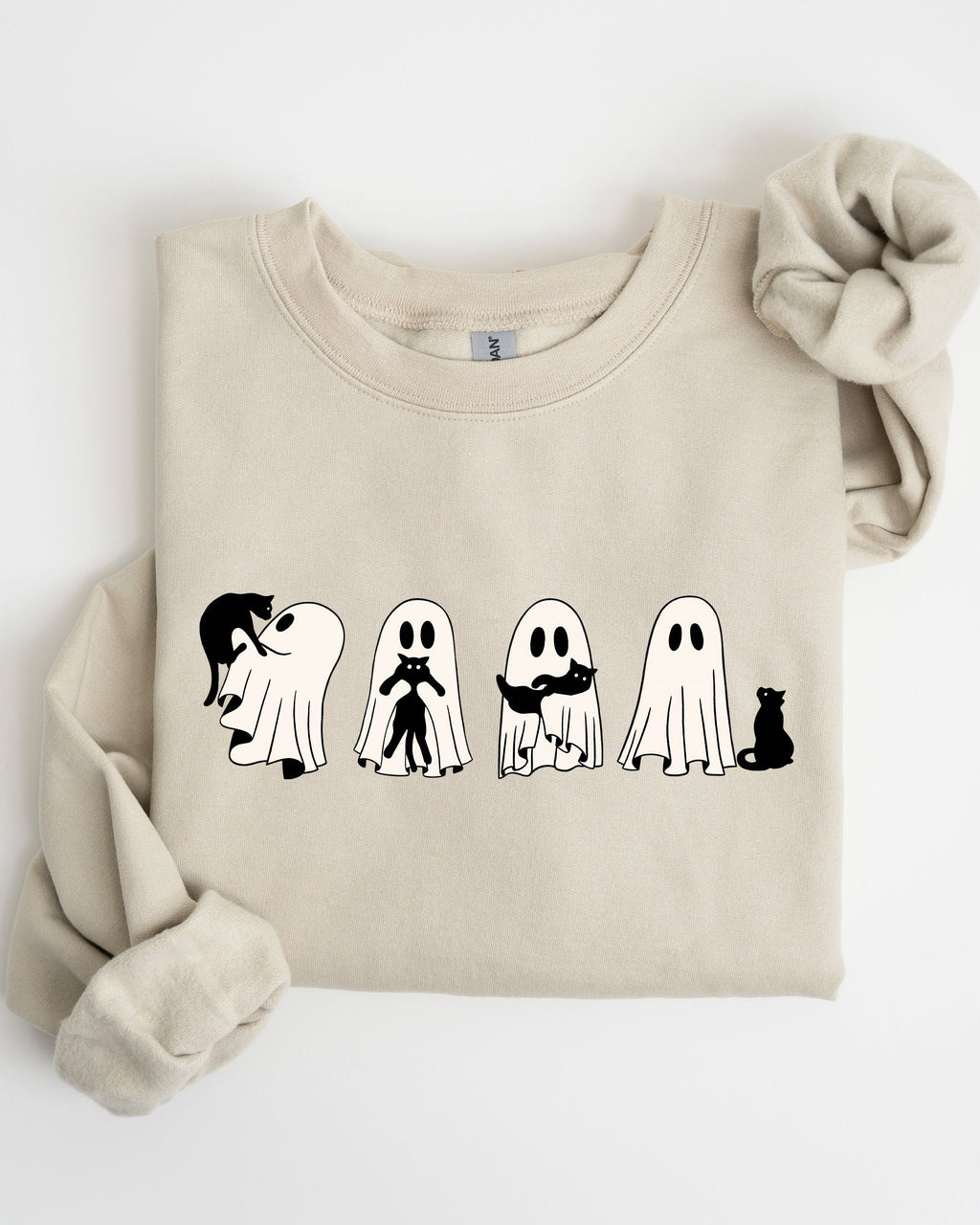 Ghost Cats Trick Or Treat Halloween Witch Skeleton Festive Cozy Print Sweatshirt