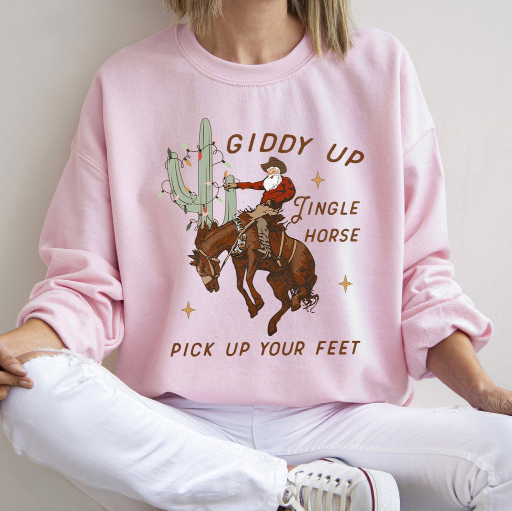 Giddy Up Jingle Horse Cowboy Western Rodeo Cozy Graphic Warm Lined Fleece Edition Sweatshirt