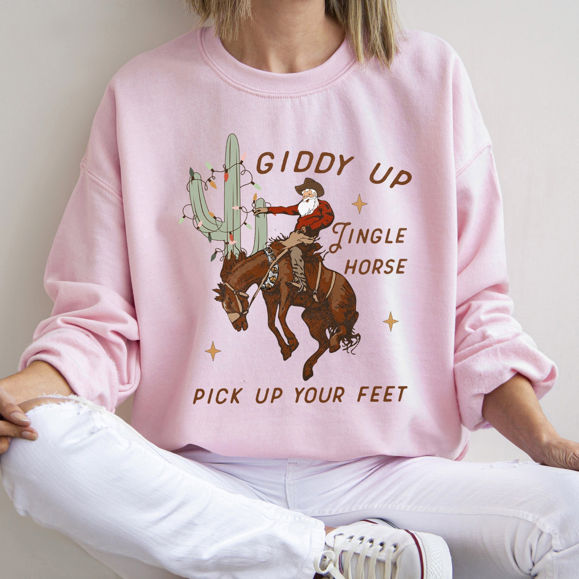 Giddy Up Jingle Horse Cowboy Western Rodeo Cozy Graphic Warm Lined Fleece Edition Sweatshirt