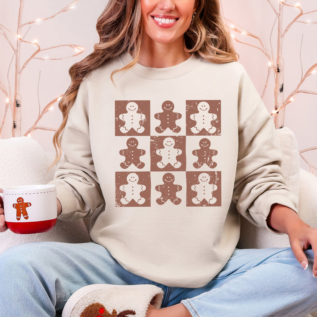 Gingerbread Men Christmas Minimalist Retro Whimsical Cozy Holiday Themed Illustration Print Sweatshirt