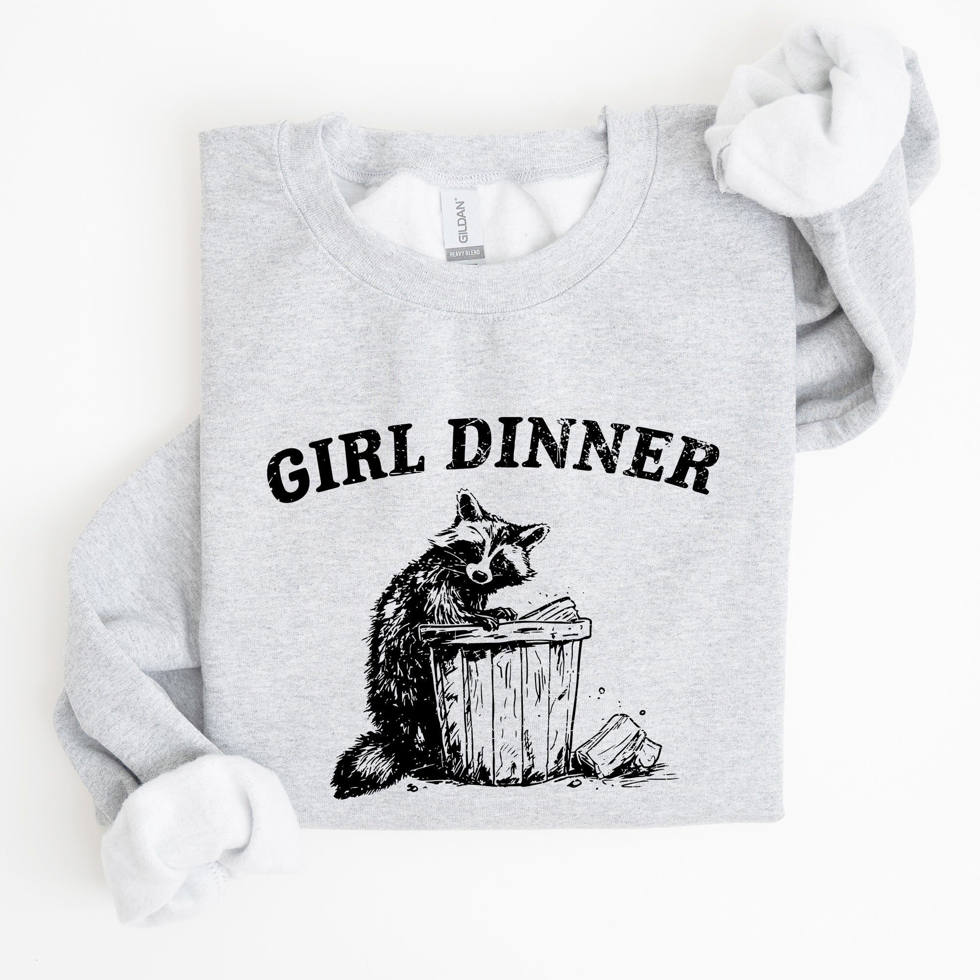 Girl Dinner Raccoon Meme Pop Culture Graphic Illustration In Internet Meme Style Sweatshirt