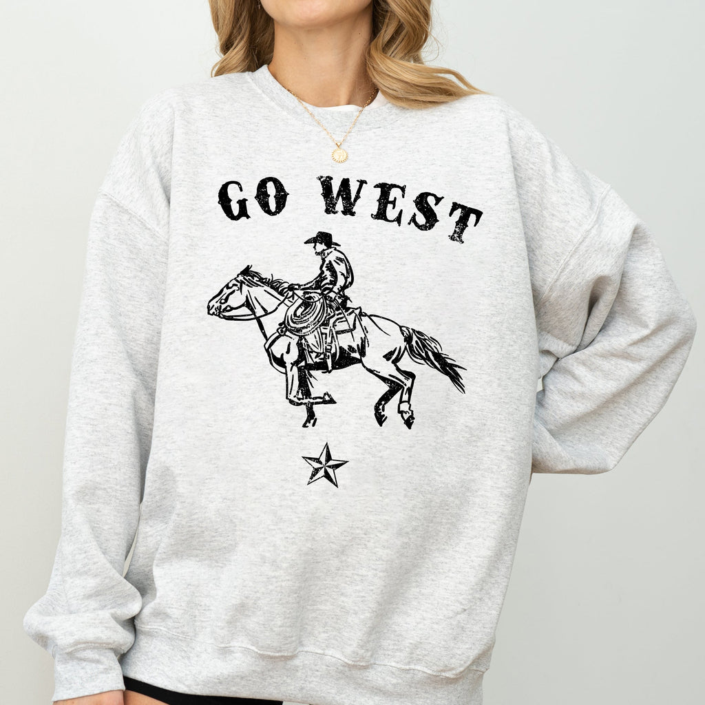 Go West Cowboy Horse Western Retro Vintage Americana Frontier Heritage Sweatshirt
