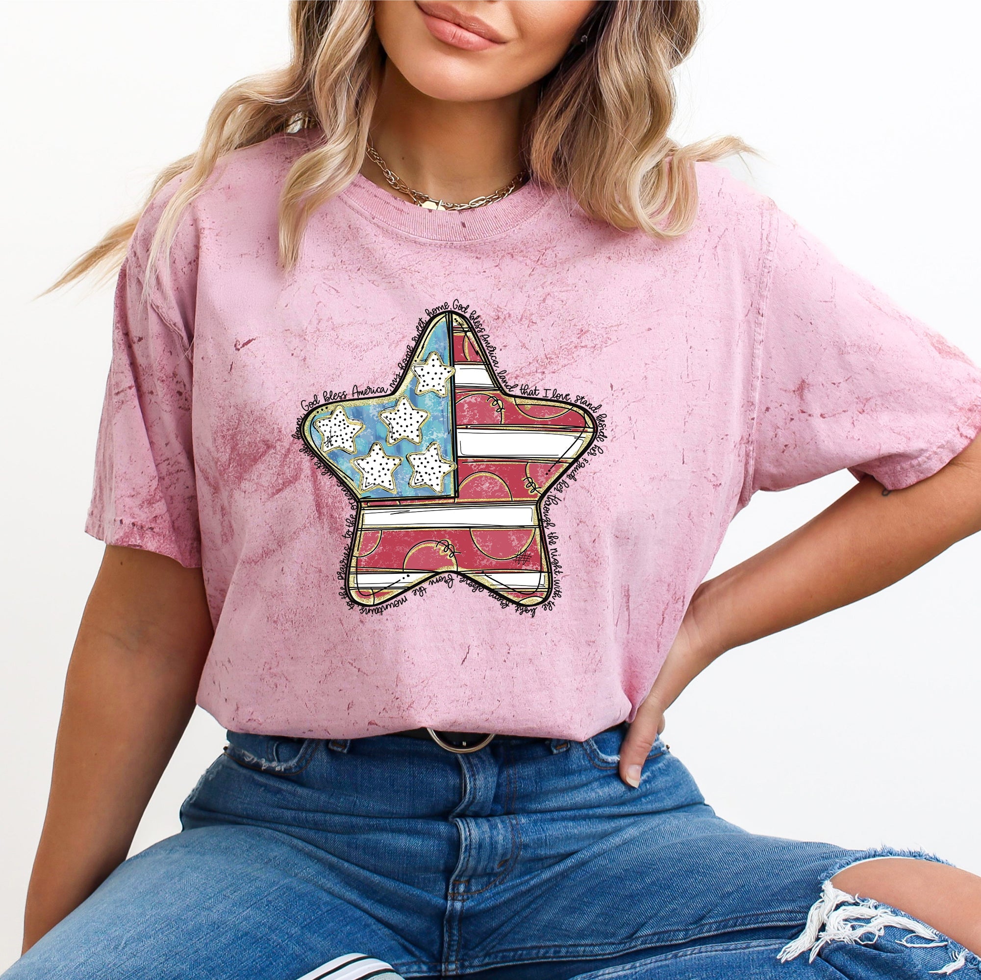 God Bless America Star Patriotic Flag USA Color Blast Americana Pride Comfort Colors Tee