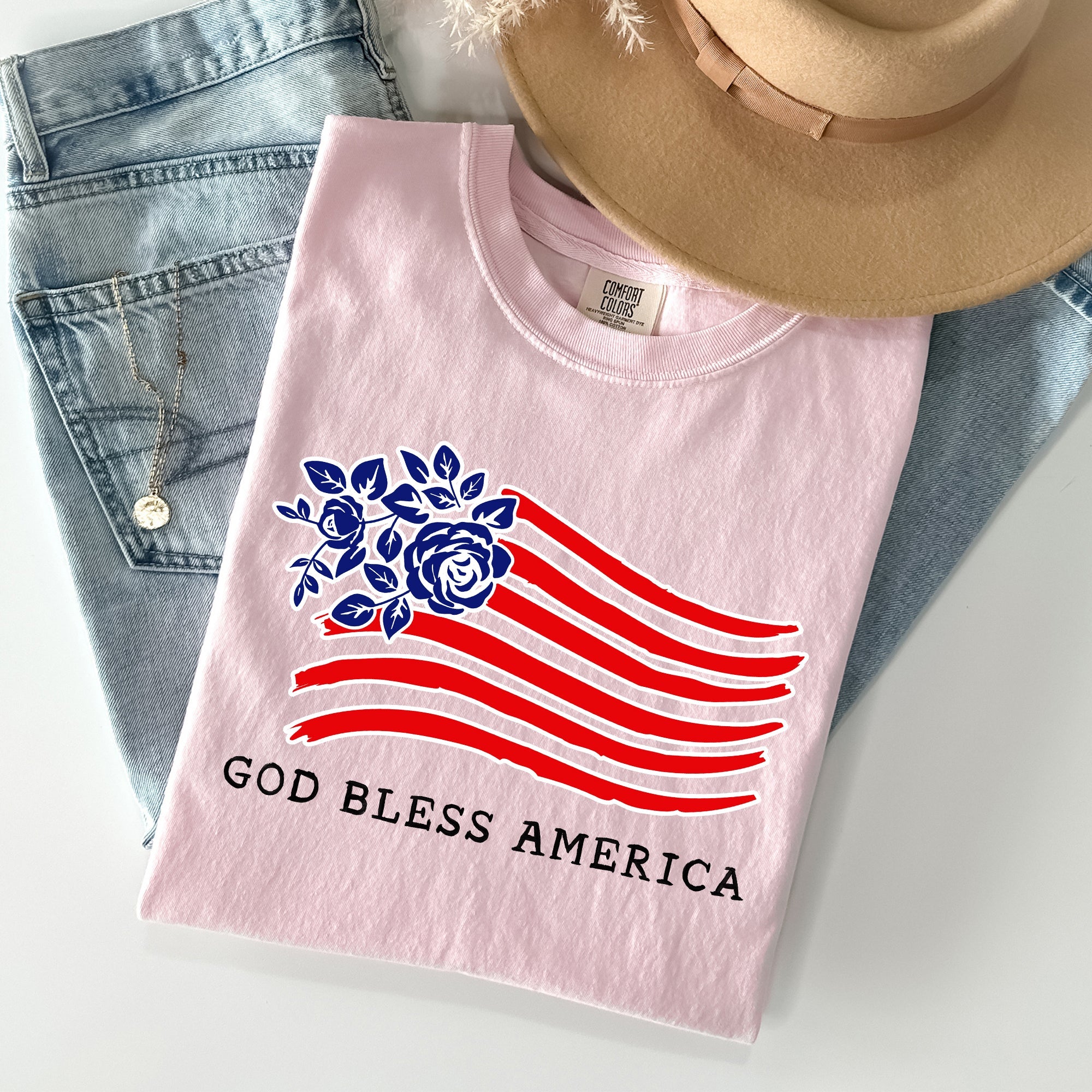 God Bless America Flower Flag Patriotic Design For Freedom And Country Pride Comfort Colors Tee