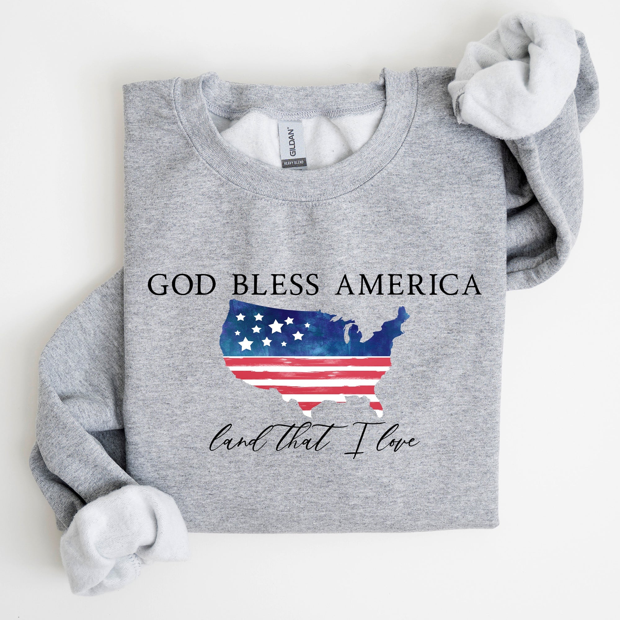 God Bless America, Land That I Love, USA Flag Premium Vintage Patriotic Graphic Sweatshirt