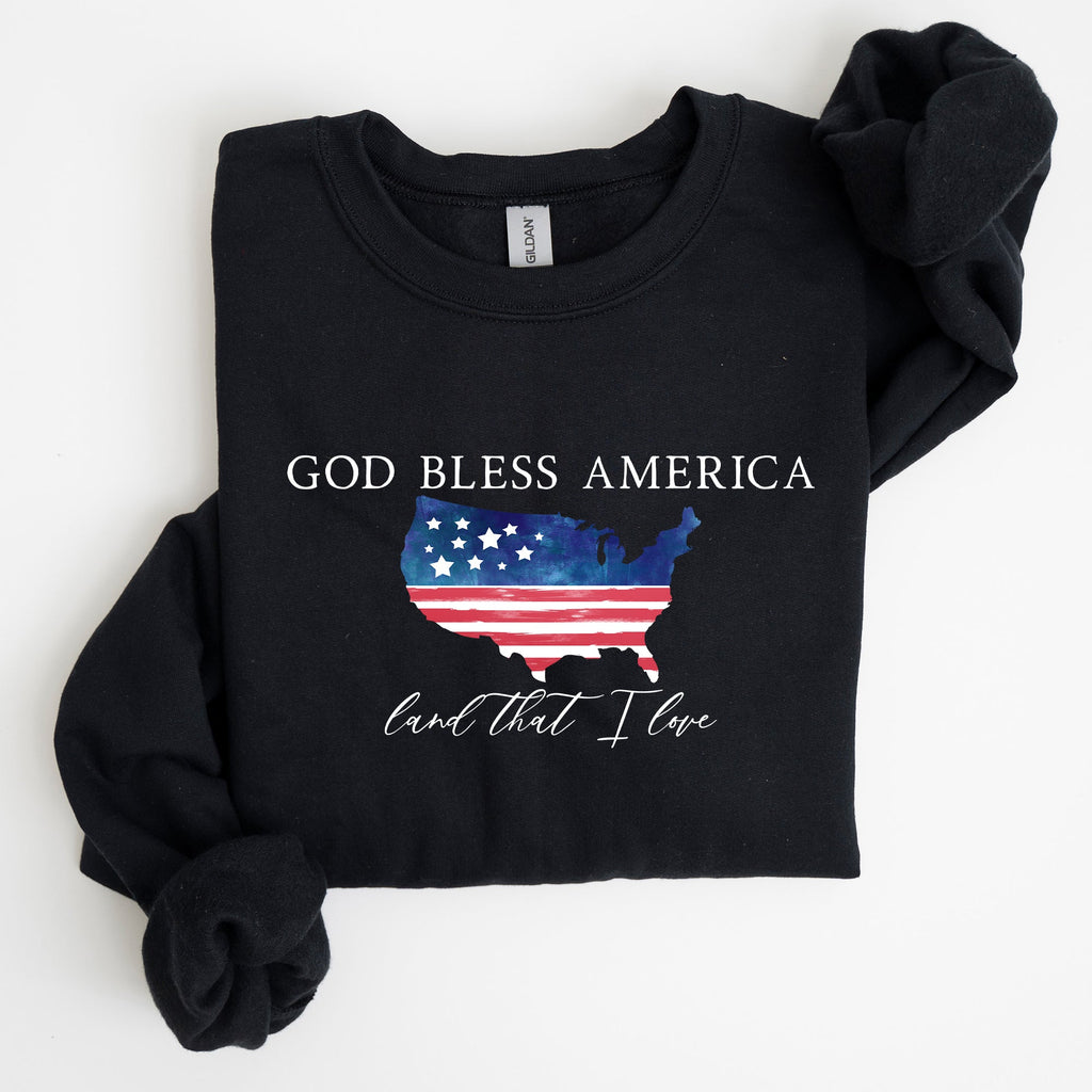 God Bless America, Land That I Love, USA Flag Premium Vintage Patriotic Graphic Sweatshirt