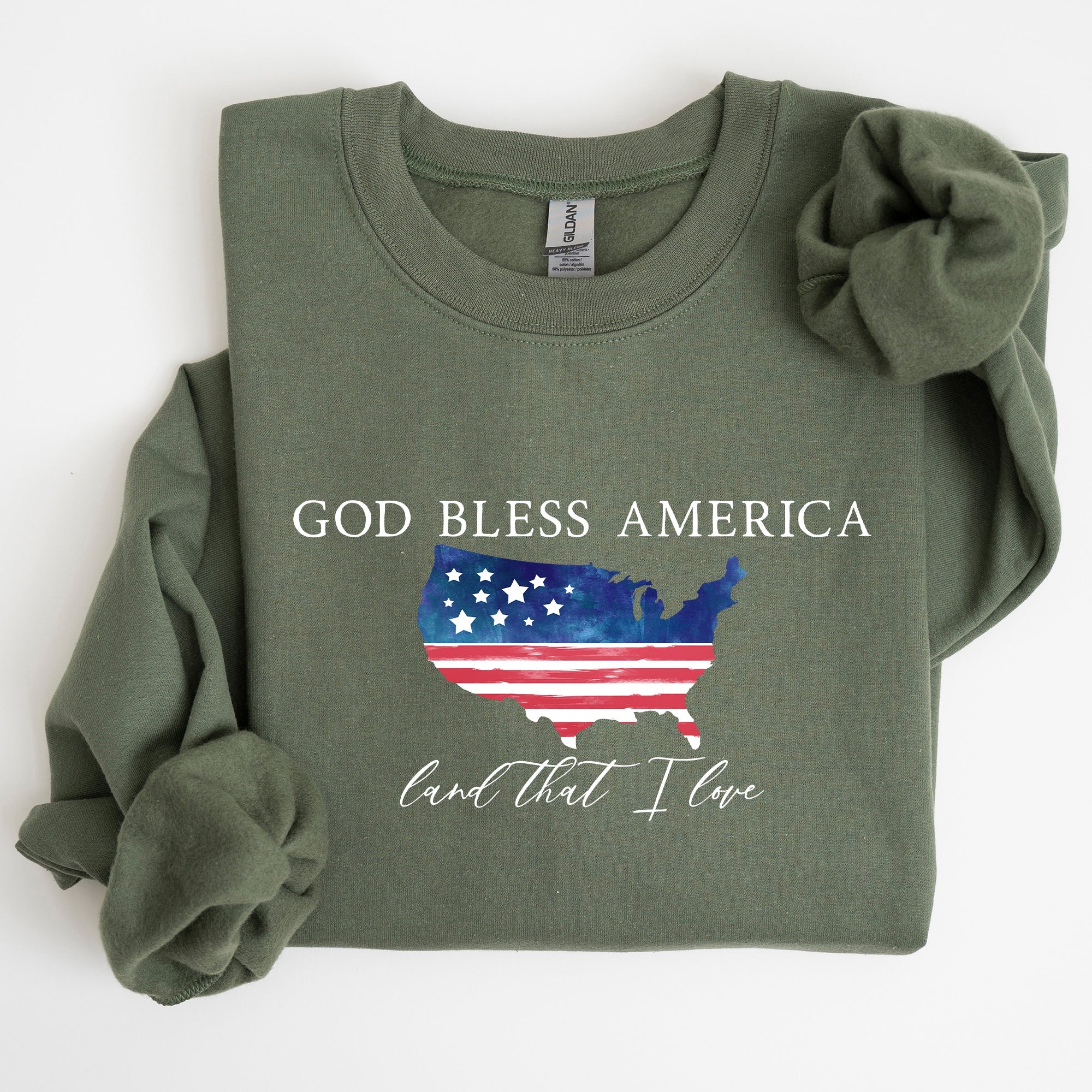 God Bless America, Land That I Love, USA Flag Premium Vintage Patriotic Graphic Sweatshirt