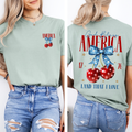 God Bless America Patriotic Cherries USA Fourth Of July Flag Design Comfort Colors Tee
