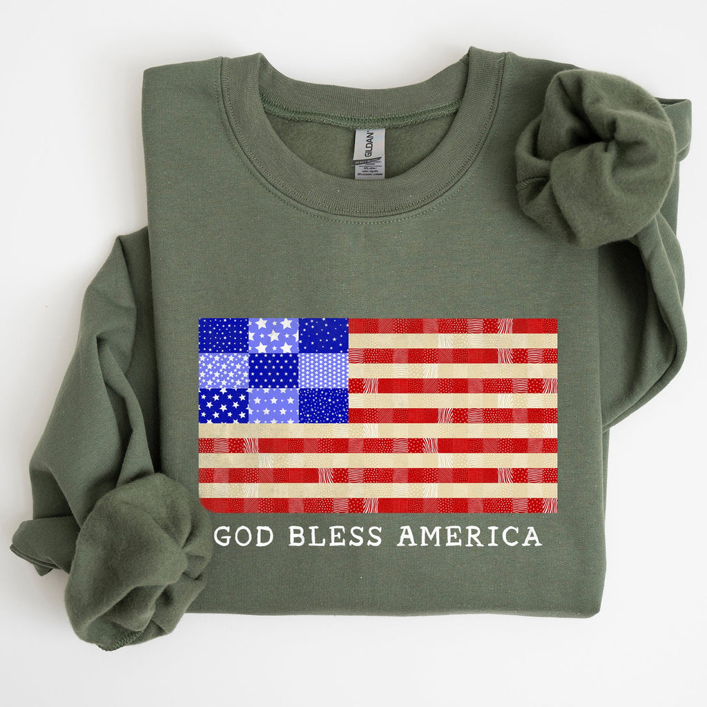 God Bless America Quilt Flag 4th of July Patriotic Quilt Pattern Design Sweatshirt