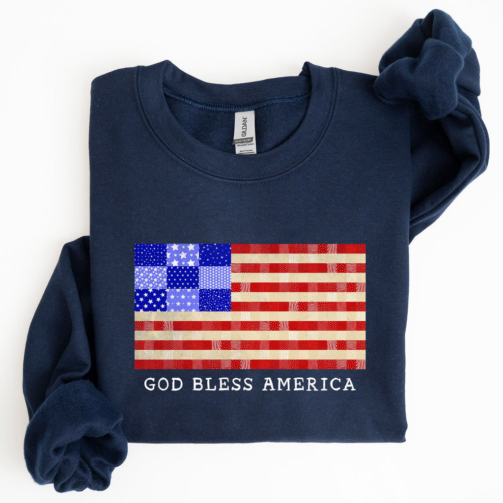 God Bless America Quilt Flag 4th of July Patriotic Quilt Pattern Design Sweatshirt