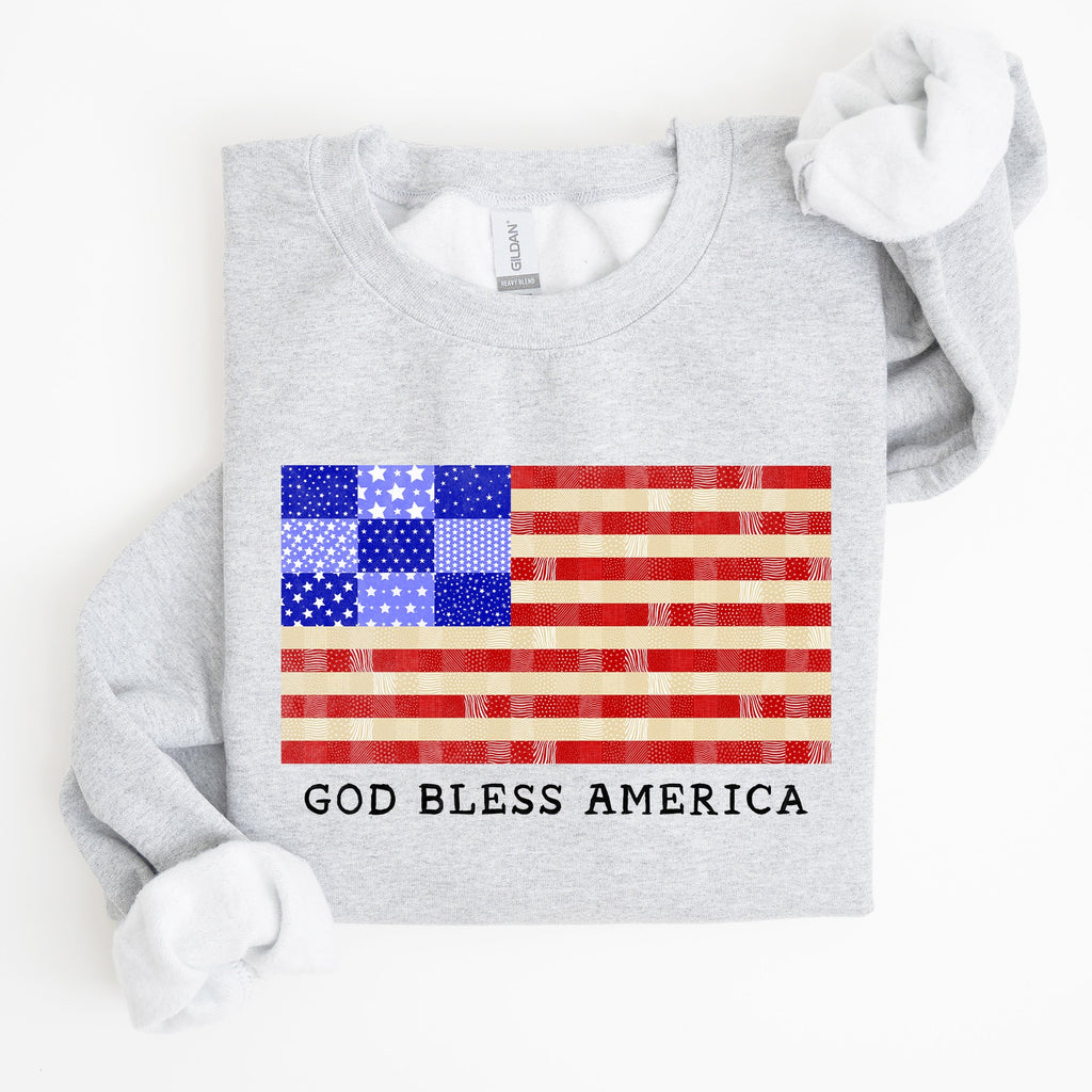 God Bless America Quilt Flag 4th of July Patriotic Quilt Pattern Design Sweatshirt